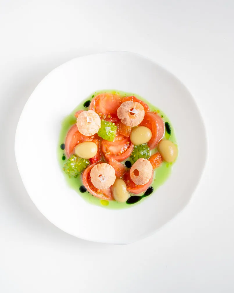 Fine dining dish on a white background